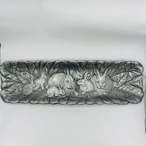 1990 Arthur Court Aluminum Bunny Oblong Serving Tray and cheese slicer - Picture 1 of 5